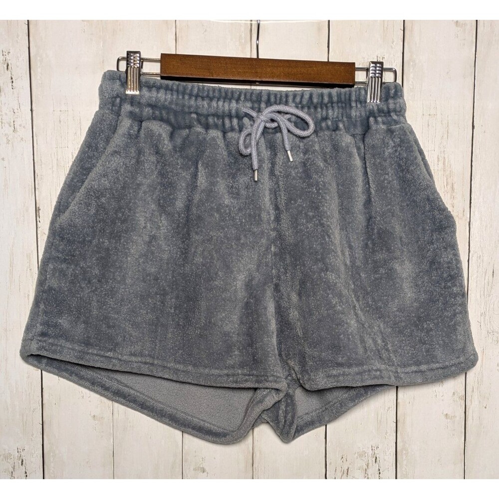 Plush Gray Fleece Lounge Shorts Size L/XL Soft Goth Cozy Sleepwear Stretchy Glam